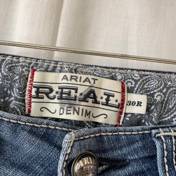 Ariat REAL Denim Jeans Womens 30R Blue Medium Wash Stretch Mid Rise Straight Leg - Picture 4 of 8
